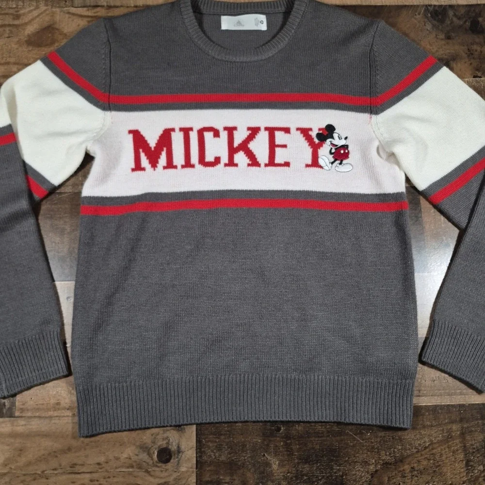 Disney Mickey Mouse Sweater Mens Medium Gray Varsity Block Embroidered Park
